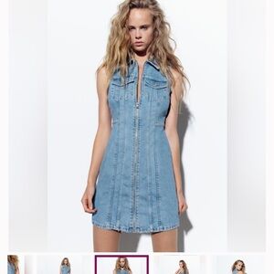 Make Offer • Zara Blue Denim Zip Front Dress
